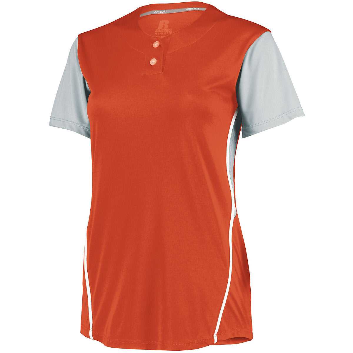 Russell 7R6X2X Ladies Performance Two-Button Color Block Jersey - Burnt Orange Baseball Grey - HIT a Double