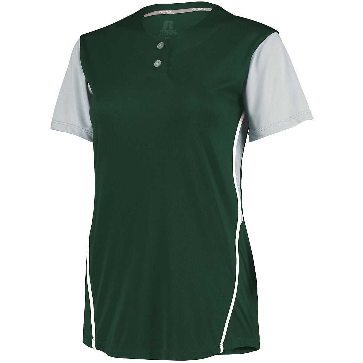 Russell 7R6X2X Ladies Performance Two-Button Color Block Jersey - Dark Green Baseball Grey - HIT a Double