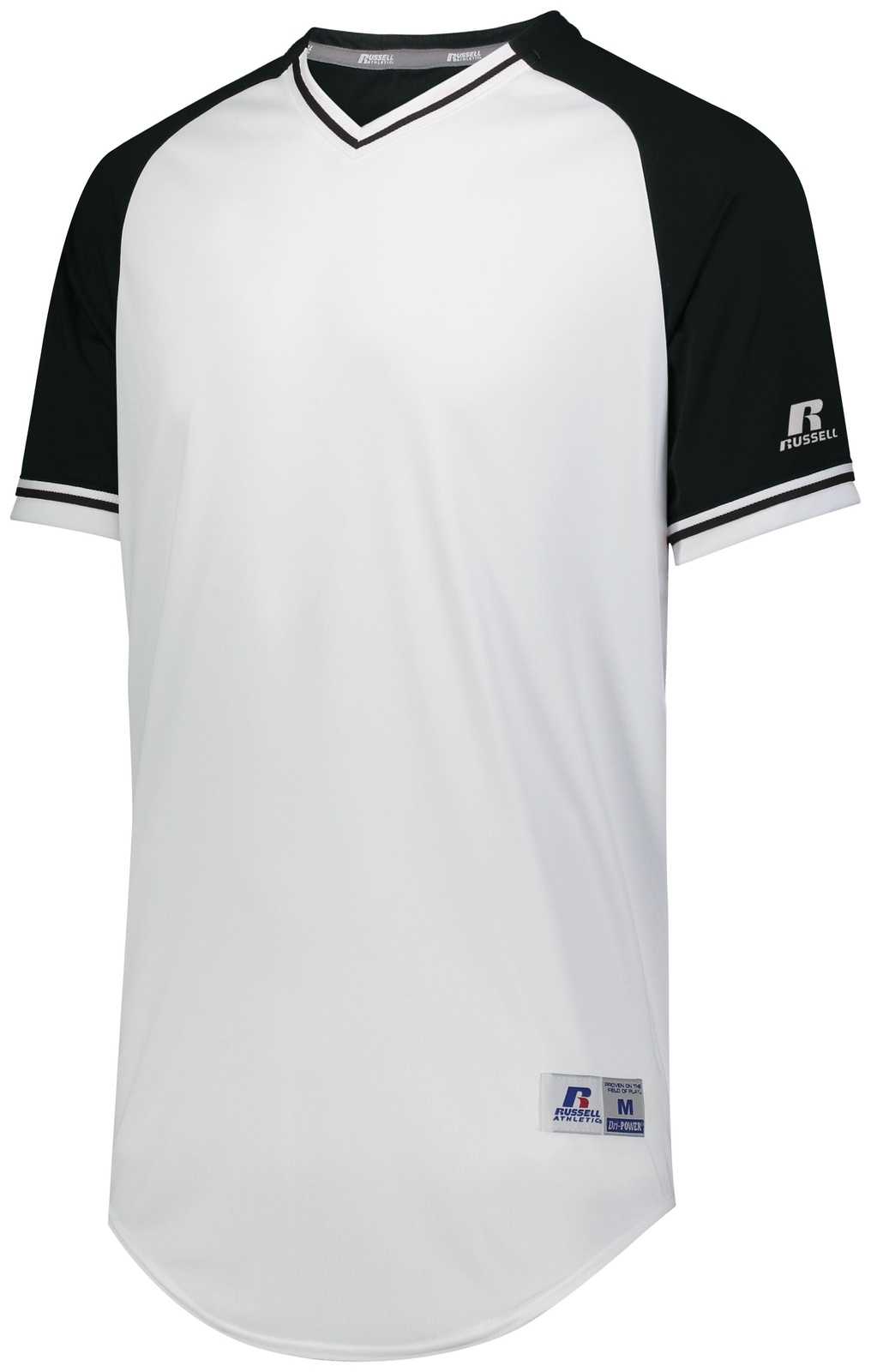 Russell R01X3B Youth Classic V-Neck Jersey - White Black White - HIT a Double