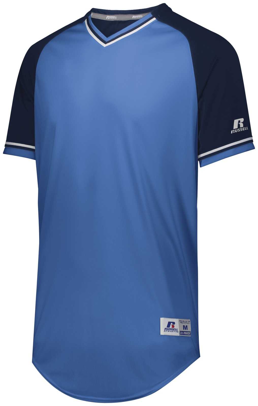 Russell R01X3B Youth Classic V-Neck Jersey - Columbia Blue Navy White - HIT a Double