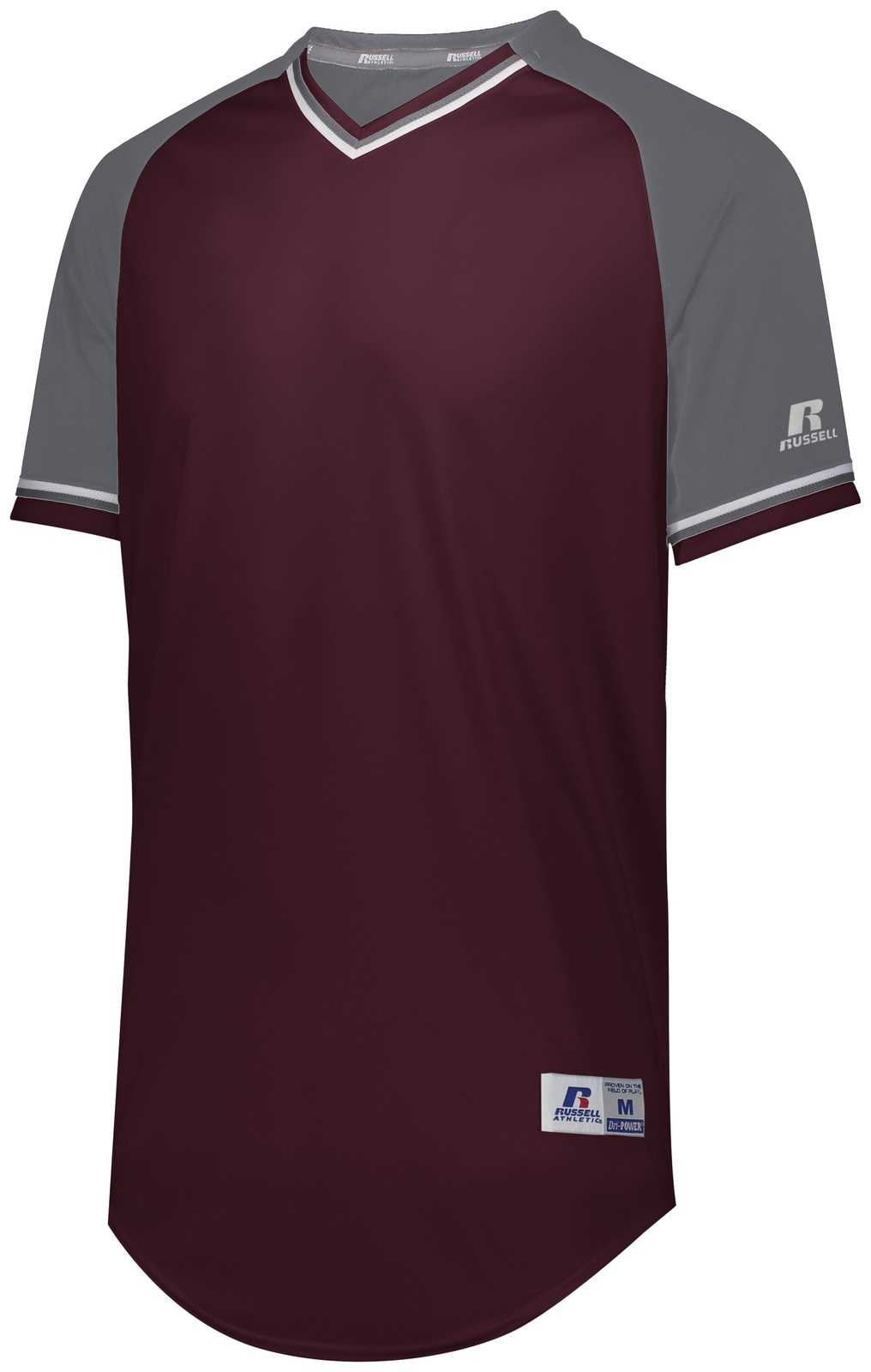 Russell R01X3B Youth Classic V-Neck Jersey - Maroon Steel White - HIT a Double