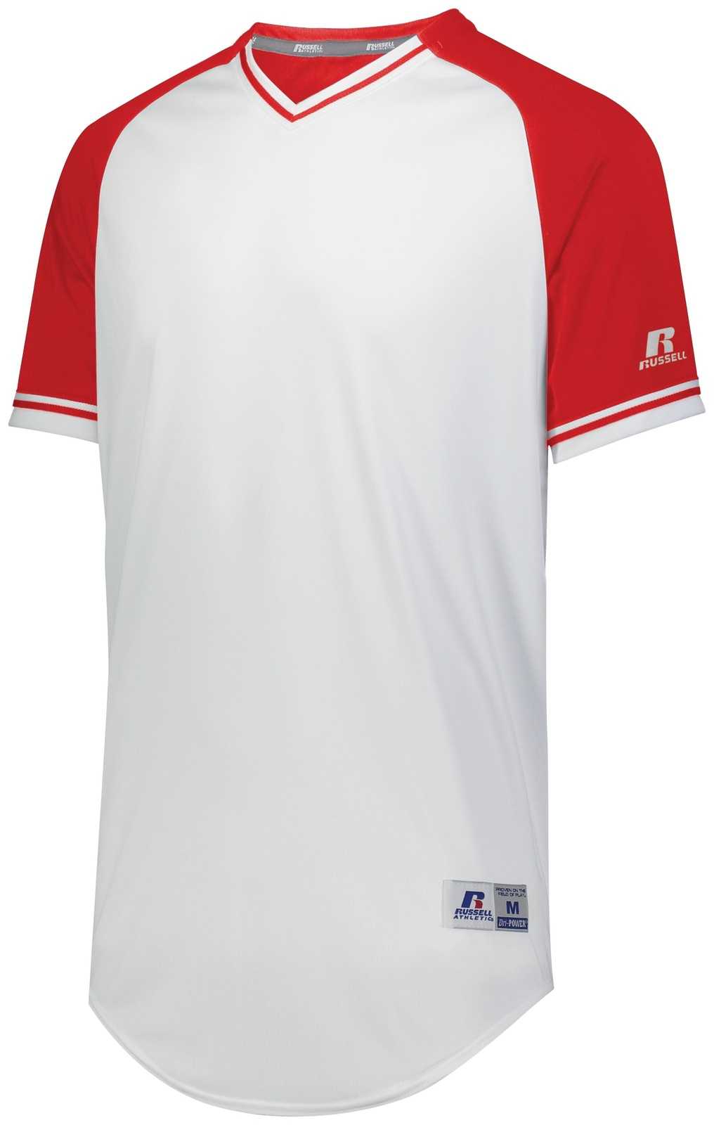 Russell R01X3B Youth Classic V-Neck Jersey - White True Red White - HIT a Double
