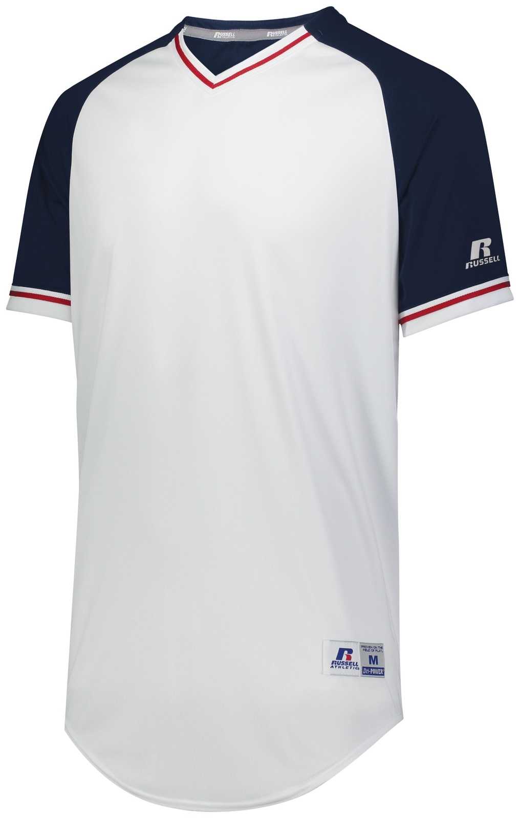 Russell R01X3B Youth Classic V-Neck Jersey - White Navy True Red - HIT a Double
