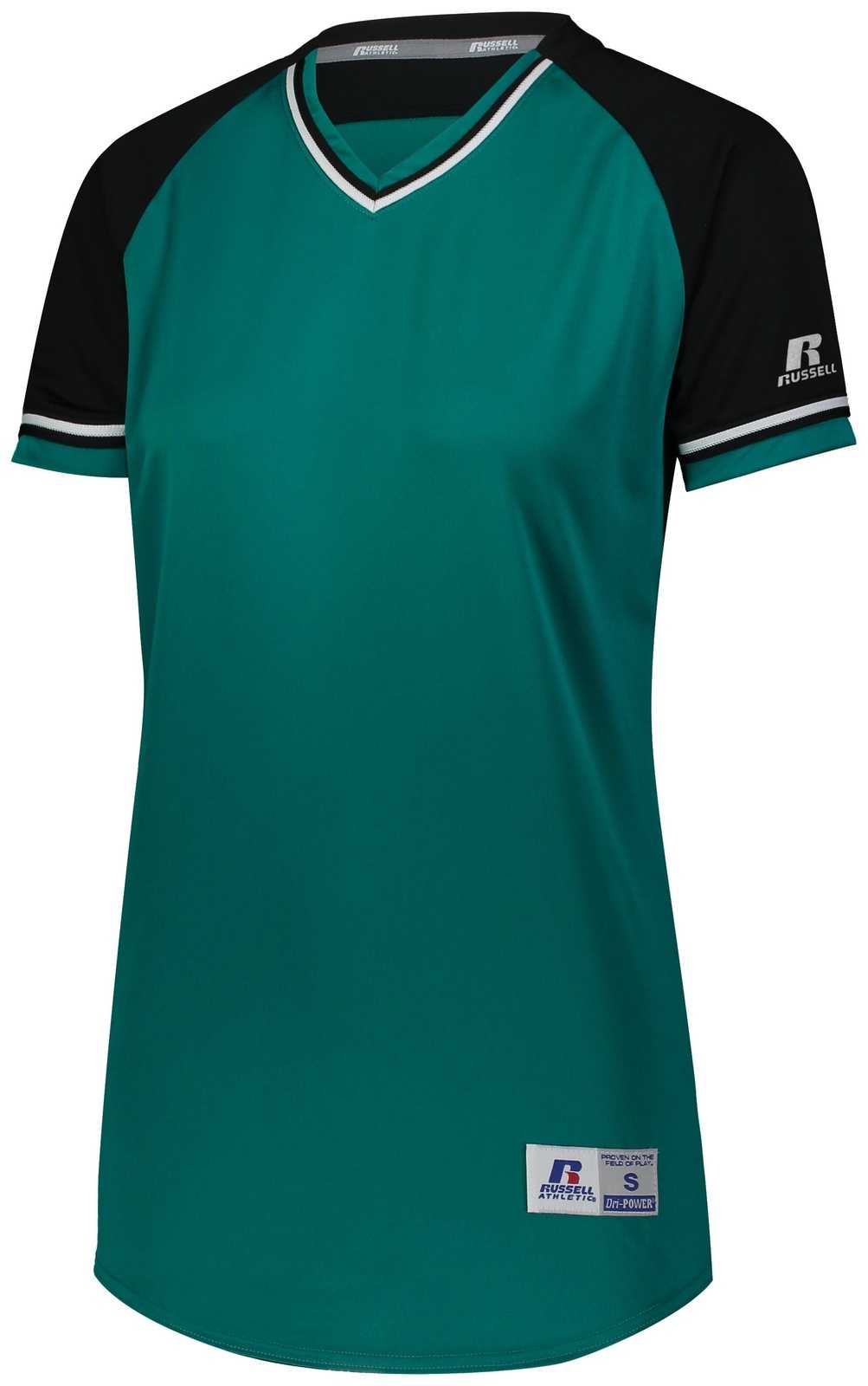 Russell R01X3X Ladies Classic V-Neck Jersey - Aqua Black White - HIT a Double