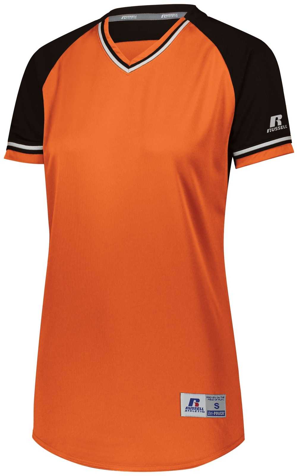 Russell R01X3X Ladies Classic V-Neck Jersey - Burnt Orange Black White - HIT a Double