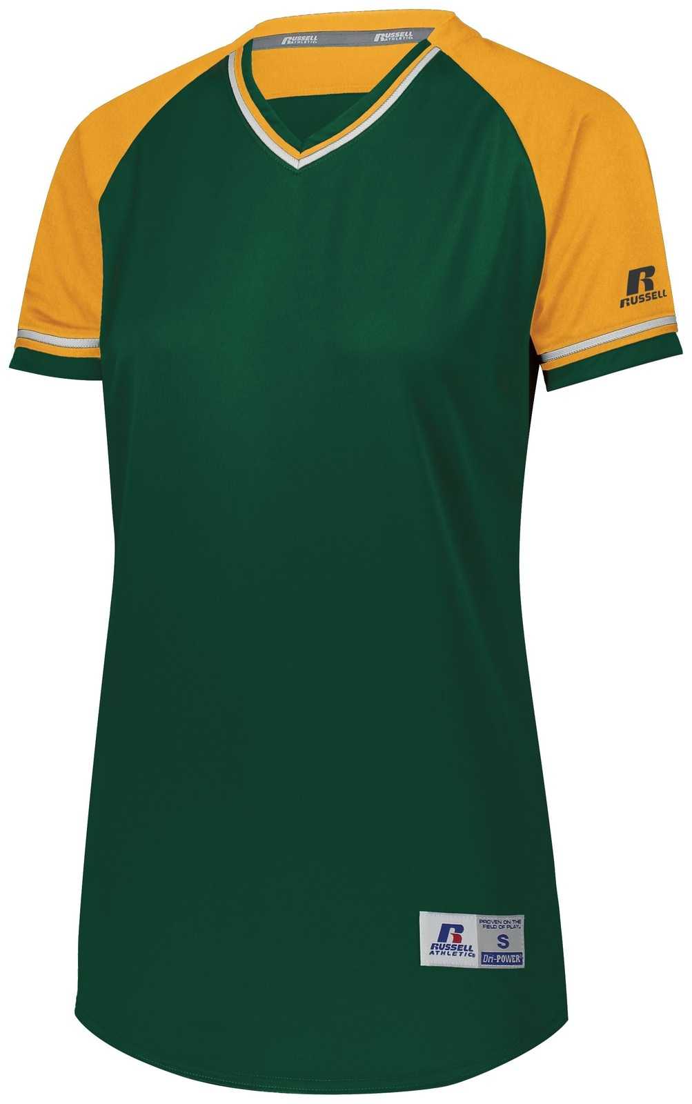 Russell R01X3X Ladies Classic V-Neck Jersey - Dark Green Gold White - HIT a Double