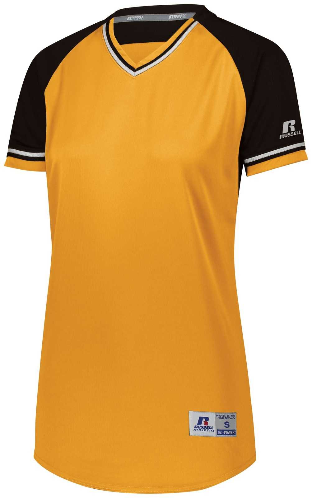 Russell R01X3X Ladies Classic V-Neck Jersey - Gold Black White - HIT a Double
