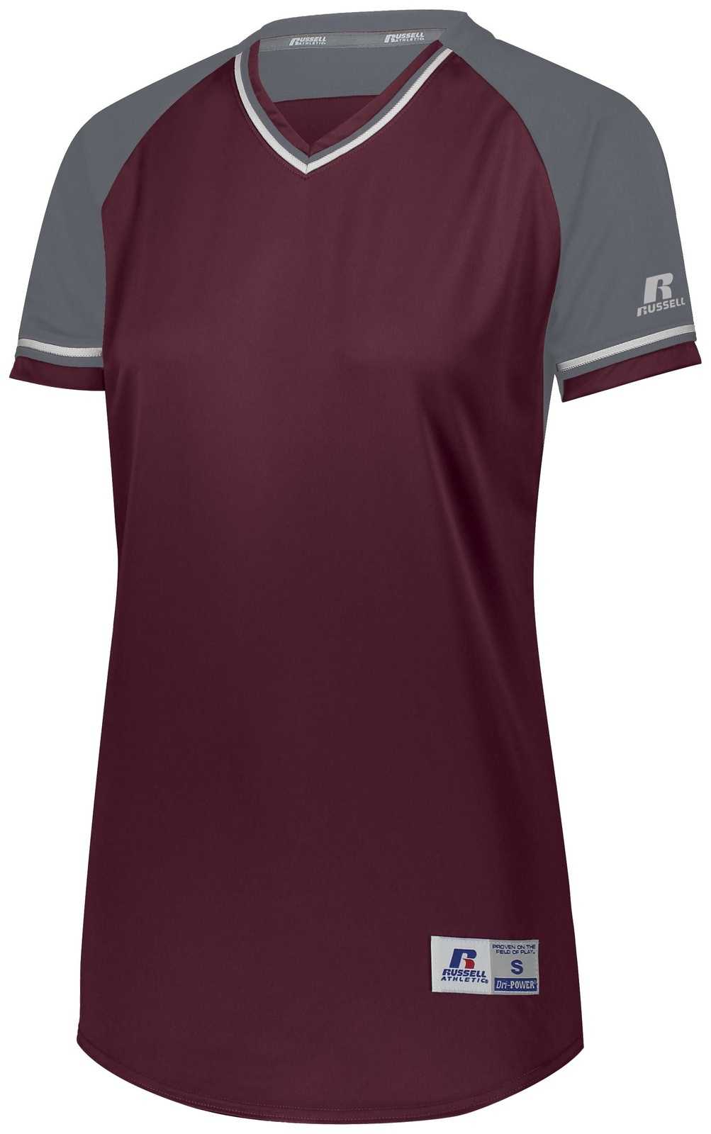 Russell R01X3X Ladies Classic V-Neck Jersey - Maroon Steel White - HIT a Double