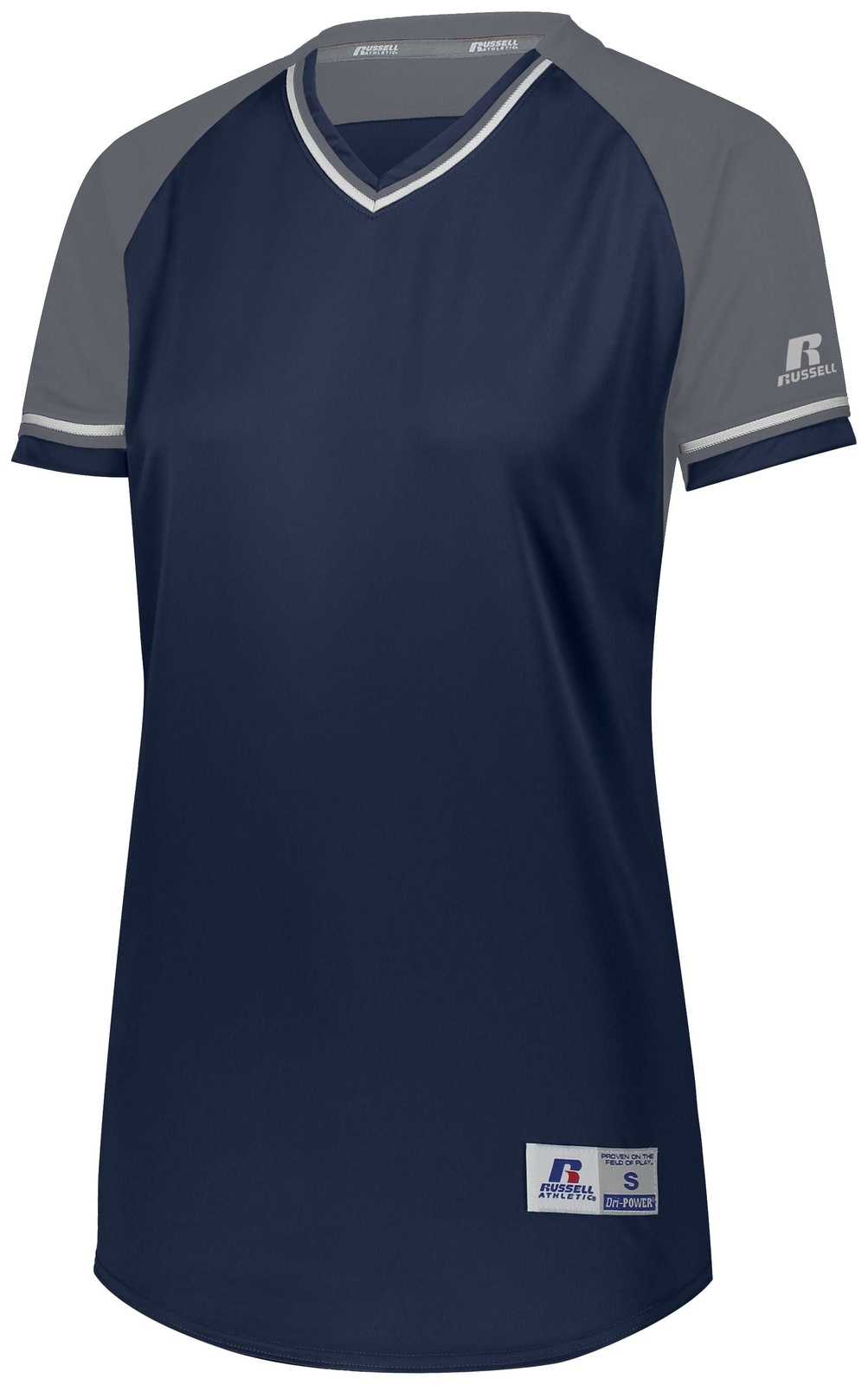 Russell R01X3X Ladies Classic V-Neck Jersey - Navy Steel White - HIT a Double