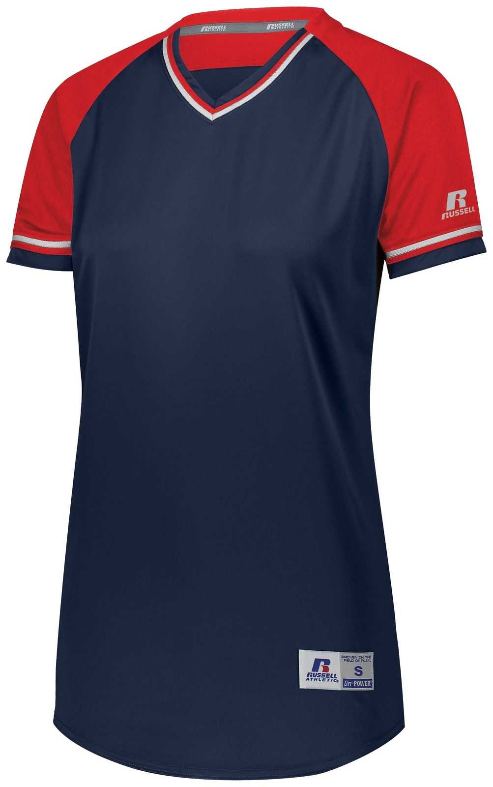Russell R01X3X Ladies Classic V-Neck Jersey - Navy True Red White - HIT a Double