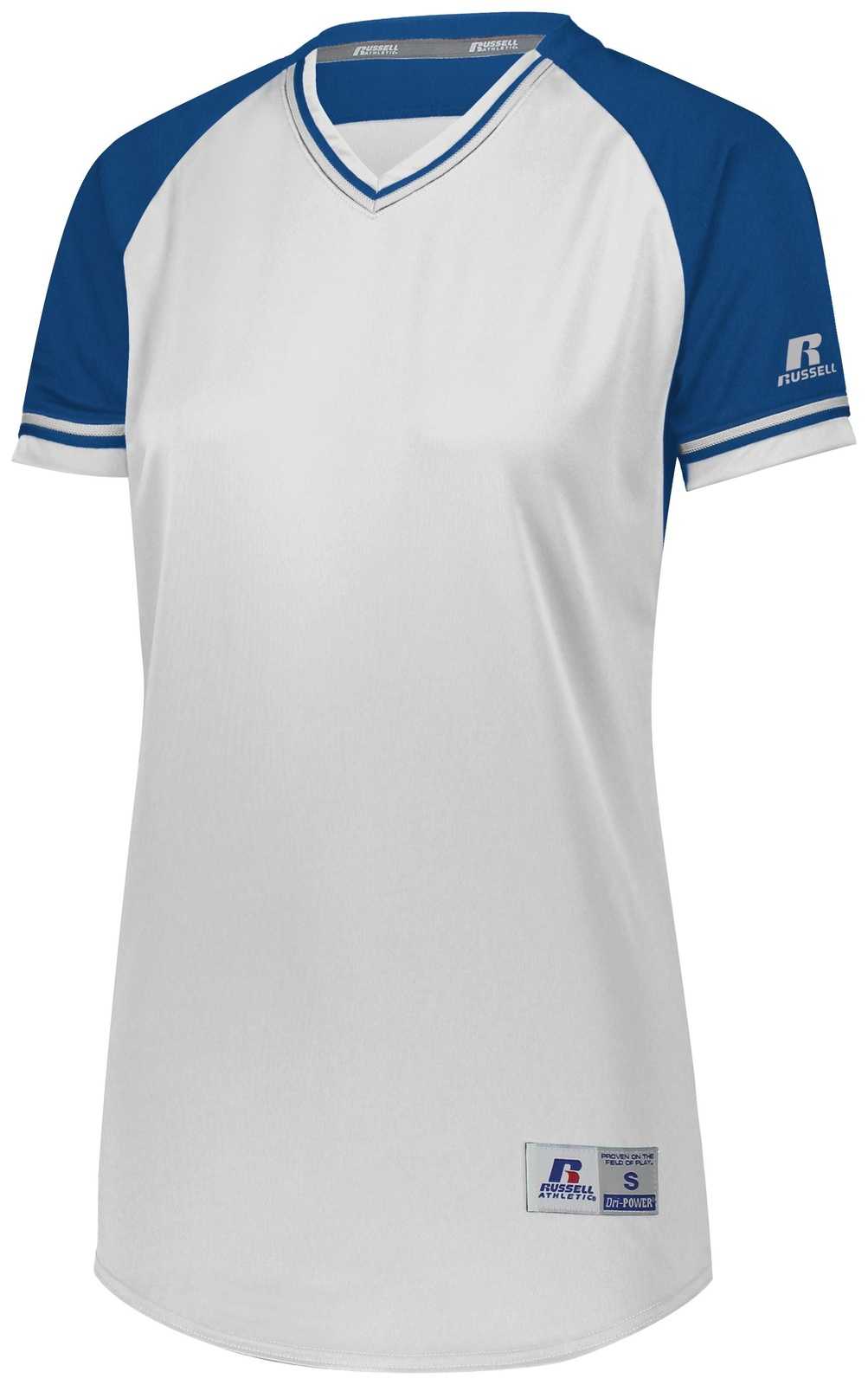 Russell R01X3X Ladies Classic V-Neck Jersey - White Royal White - HIT a Double
