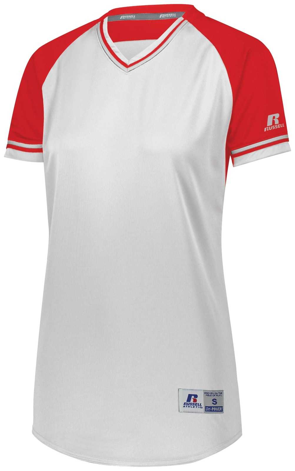 Russell R01X3X Ladies Classic V-Neck Jersey - White True Red White - HIT a Double