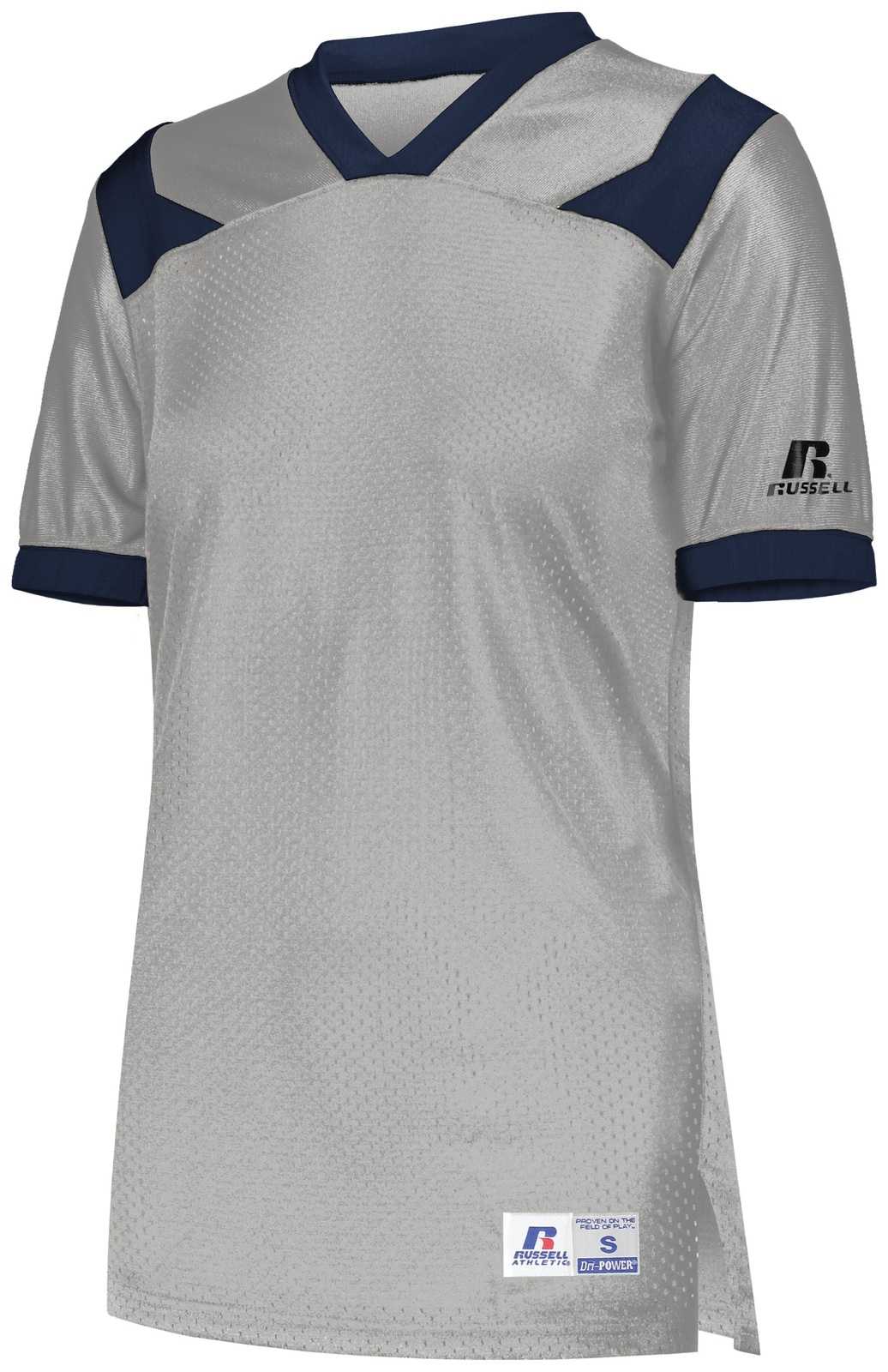 Russell R0493X Ladies Phenom6 Flag Football Jersey - Grid Iron Silver Navy - HIT a Double