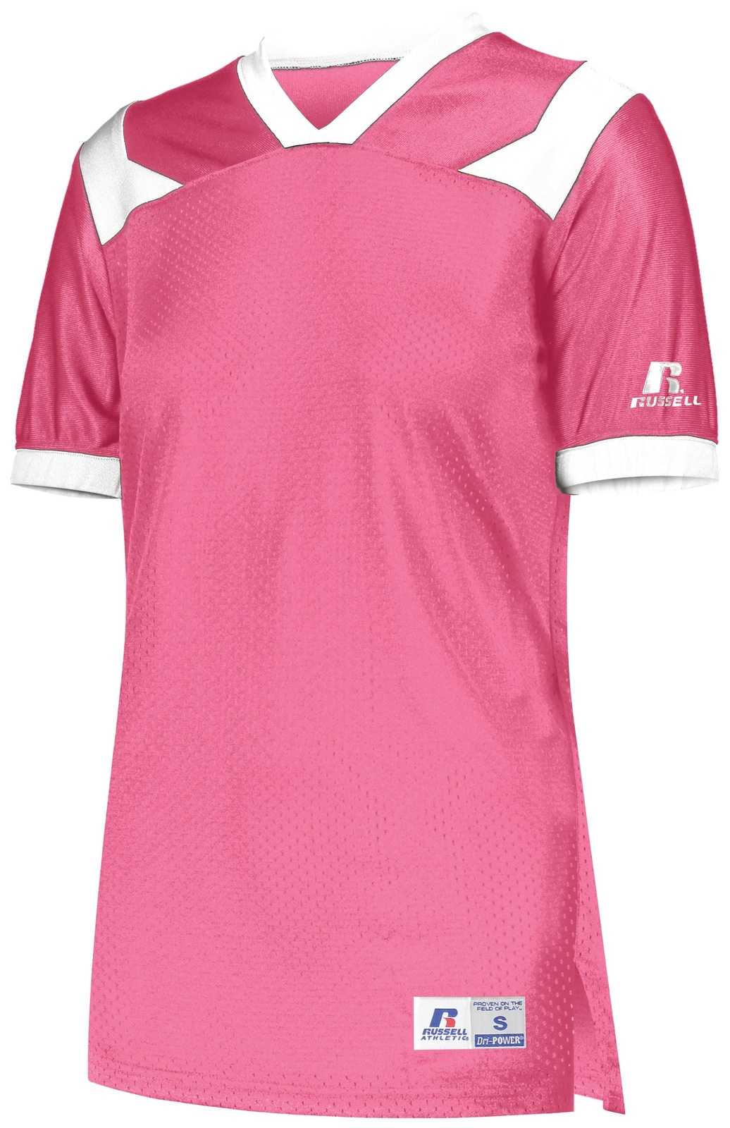 Russell R0493X Ladies Phenom6 Flag Football Jersey - Watermelon Pink White - HIT a Double
