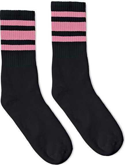 Socco SC100 USA-Made Striped Crew Socks - Black/ Pink - HIT a Double - 1