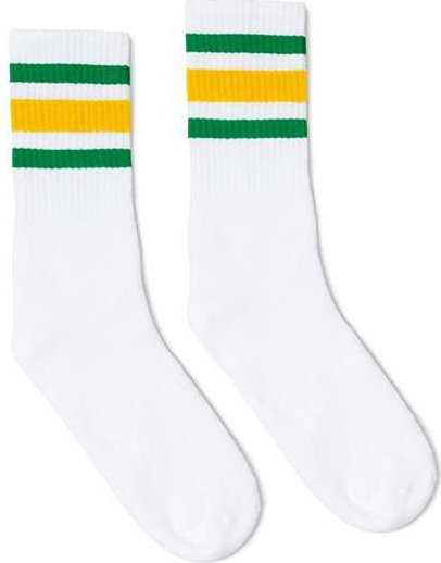 Socco SC100 USA-Made Striped Crew Socks - White/ Green/ Gold - HIT a Double - 1