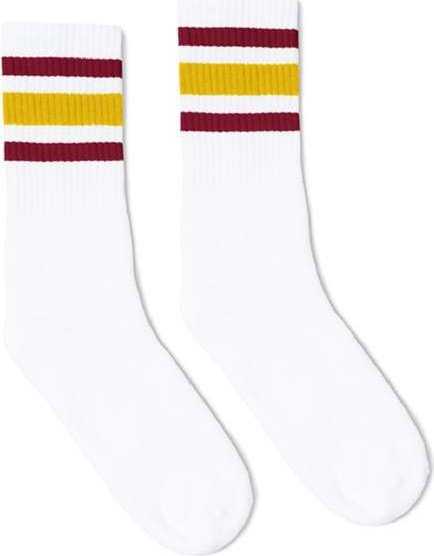 Socco SC100 USA-Made Striped Crew Socks - White/ Maroon/ Vegas Gold - HIT a Double - 1