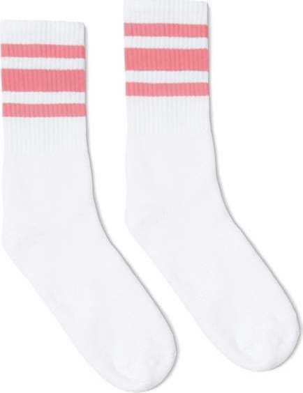 Socco SC100 USA-Made Striped Crew Socks - White/ Pink - HIT a Double - 1