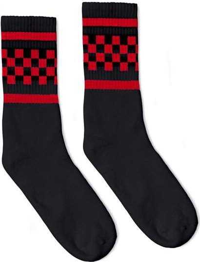 Socco SC300 USA-Made Checkered Crew Socks - Black/ Red - HIT a Double - 1