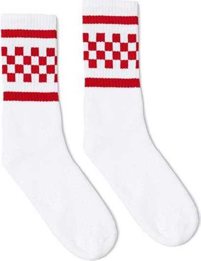 Socco SC300 USA-Made Checkered Crew Socks - White/ Red - HIT a Double - 1