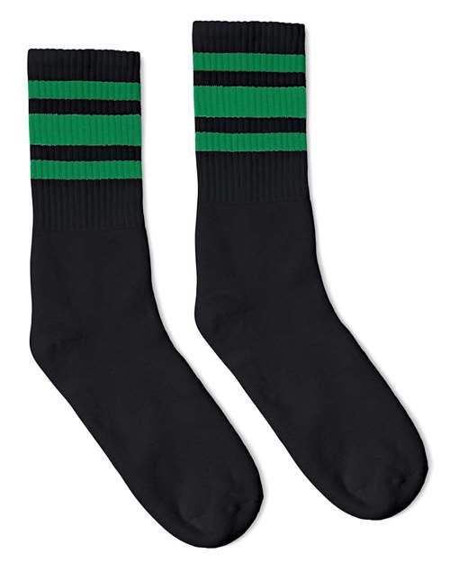 Socco SC100 USA-Made Striped Crew Socks - Black Green - HIT a Double