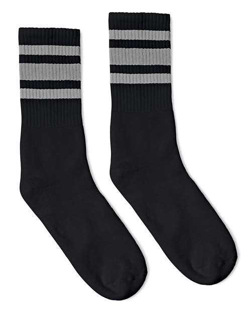 Socco SC100 USA-Made Striped Crew Socks - Black Grey - HIT a Double