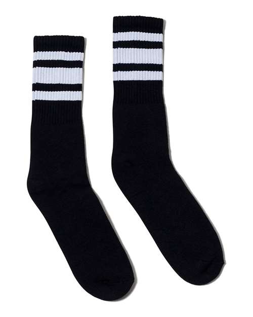 Socco SC100 USA-Made Striped Crew Socks - Black White - HIT a Double