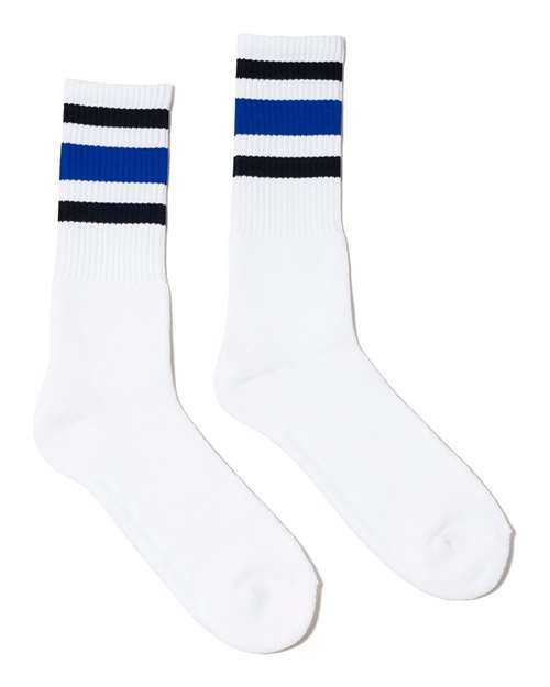 Socco SC100 USA-Made Striped Crew Socks - White Black Blue - HIT a Double