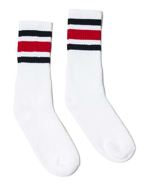 Socco SC100 USA-Made Striped Crew Socks - White Black Red - HIT a Double