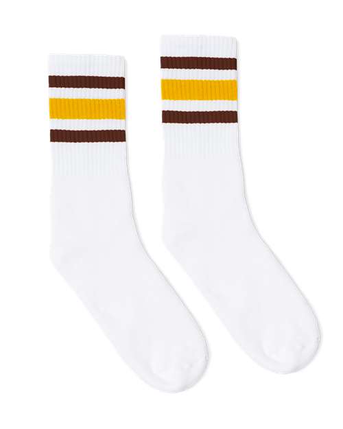Socco SC100 USA-Made Striped Crew Socks - White Brown Gold - HIT a Double
