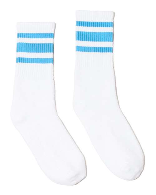 Socco SC100 USA-Made Striped Crew Socks - White Carolina Blue - HIT a Double