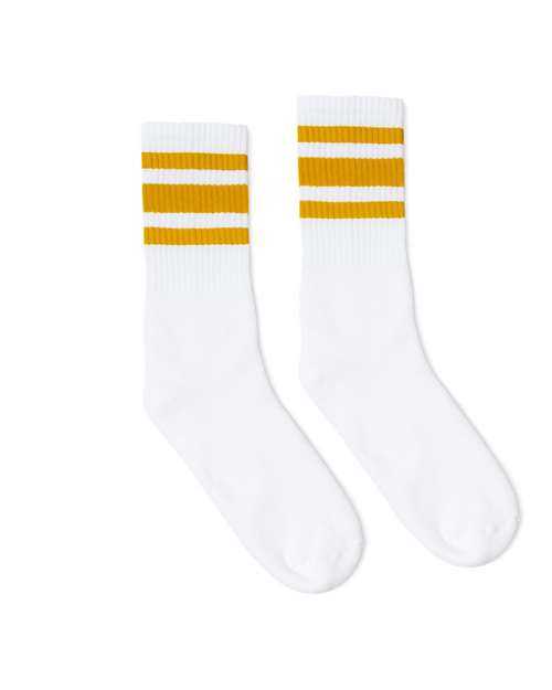 Socco SC100 USA-Made Striped Crew Socks - White Gold - HIT a Double