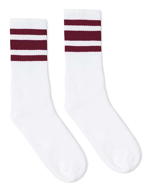 Socco SC100 USA-Made Striped Crew Socks - White Maroon - HIT a Double