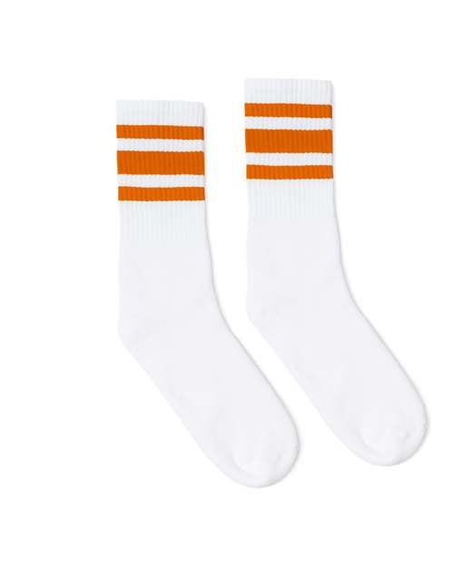 Socco SC100 USA-Made Striped Crew Socks - White Orange - HIT a Double