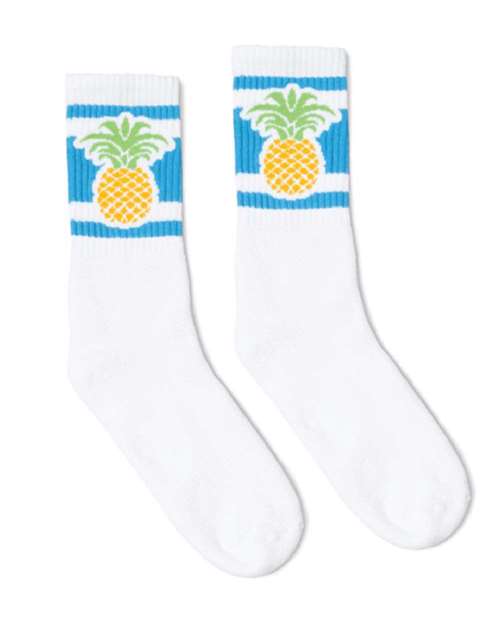 Socco SC100 USA-Made Striped Crew Socks - White Pineapple - HIT a Double