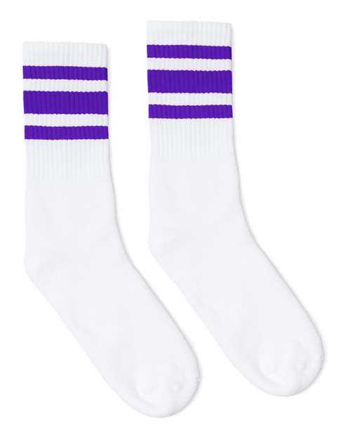 Socco SC100 USA-Made Striped Crew Socks - White Purple - HIT a Double