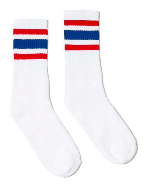 Socco SC100 USA-Made Striped Crew Socks - White Red Blue - HIT a Double