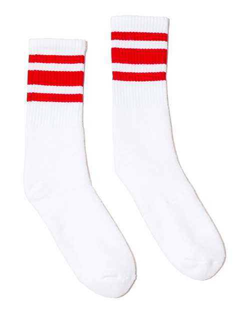 Socco SC100 USA-Made Striped Crew Socks - White Red - HIT a Double