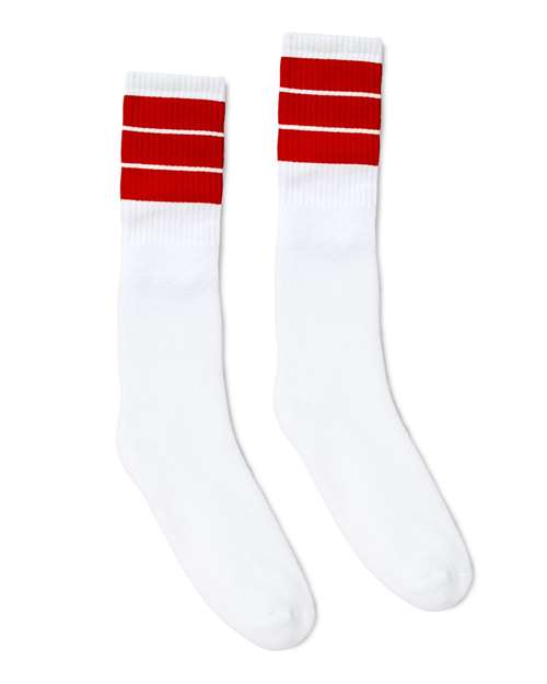 Socco SC100 USA-Made Striped Crew Socks - White Red Thick Stripe - HIT a Double