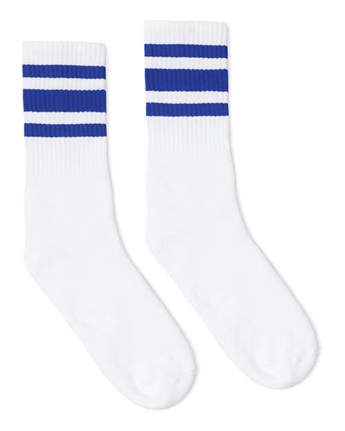 Socco SC100 USA-Made Striped Crew Socks - White Royal Blue - HIT a Double