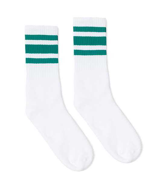 Socco SC100 USA-Made Striped Crew Socks - White Teal - HIT a Double