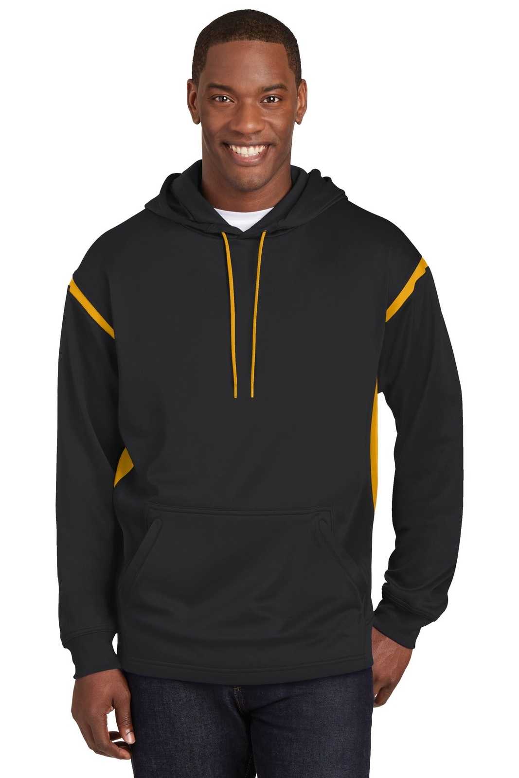 Sport-Tek F246 Tech Fleece Colorblock Hooded Sweatshirt - Black Gold - HIT a Double - 1