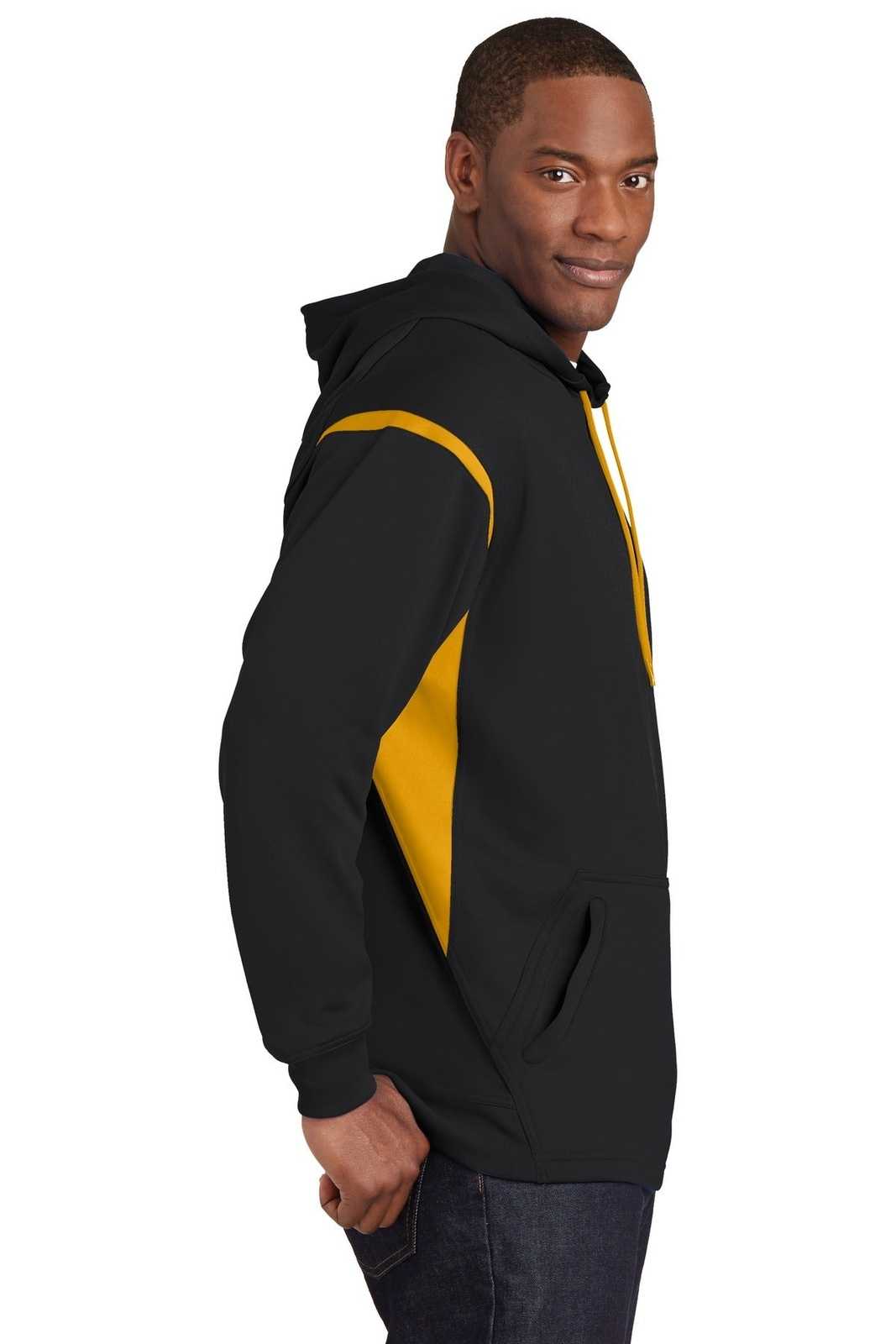 Sport-Tek F246 Tech Fleece Colorblock Hooded Sweatshirt - Black Gold - HIT a Double - 3