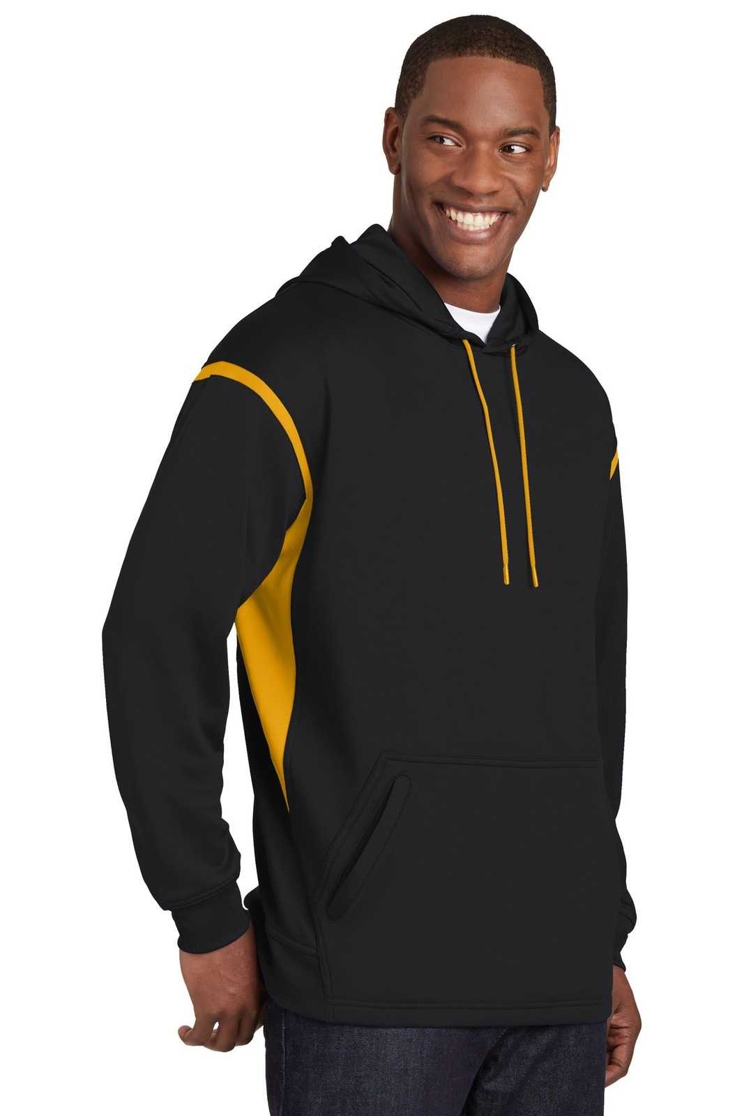 Sport-Tek F246 Tech Fleece Colorblock Hooded Sweatshirt - Black Gold - HIT a Double - 4