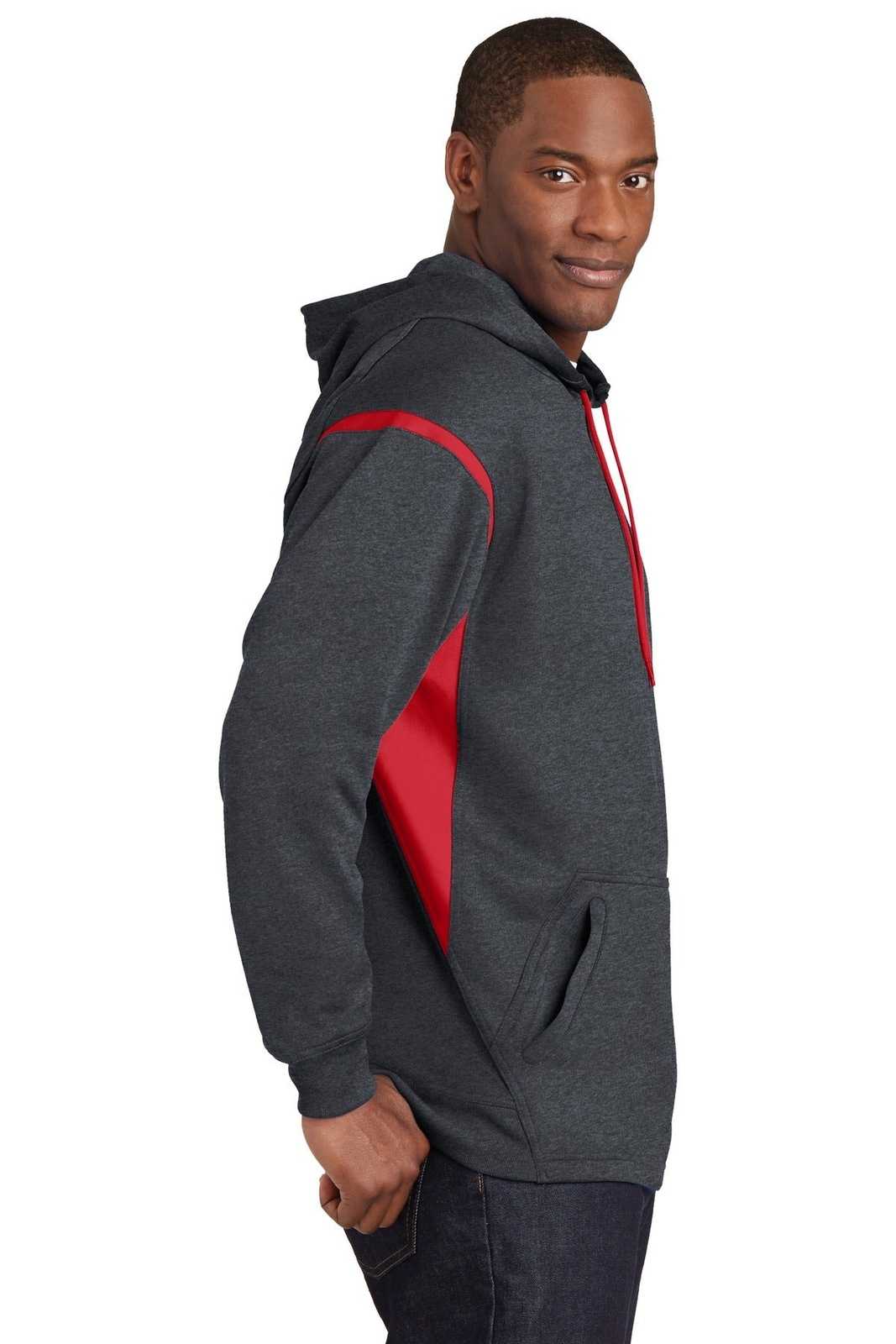 Sport-Tek F246 Tech Fleece Colorblock Hooded Sweatshirt - Graphite Heather True Red - HIT a Double - 3