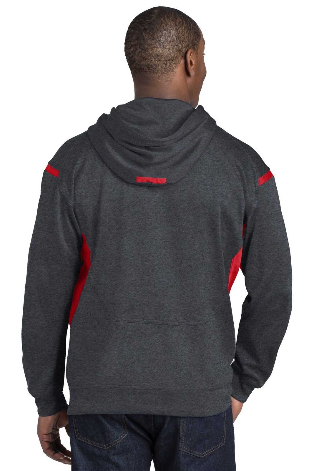 Sport-Tek F246 Tech Fleece Colorblock Hooded Sweatshirt - Graphite Heather True Red - HIT a Double - 2