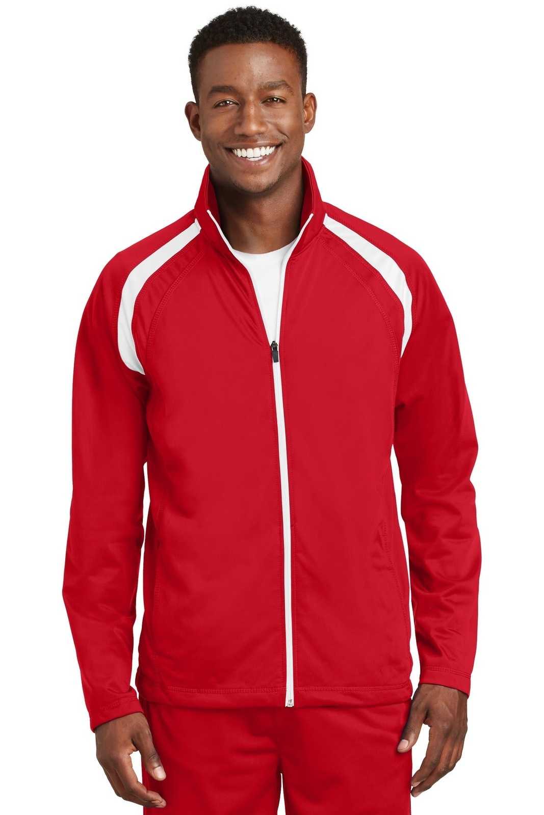 Sport-Tek JST90 Tricot Track Jacket - True Red White - HIT a Double - 1