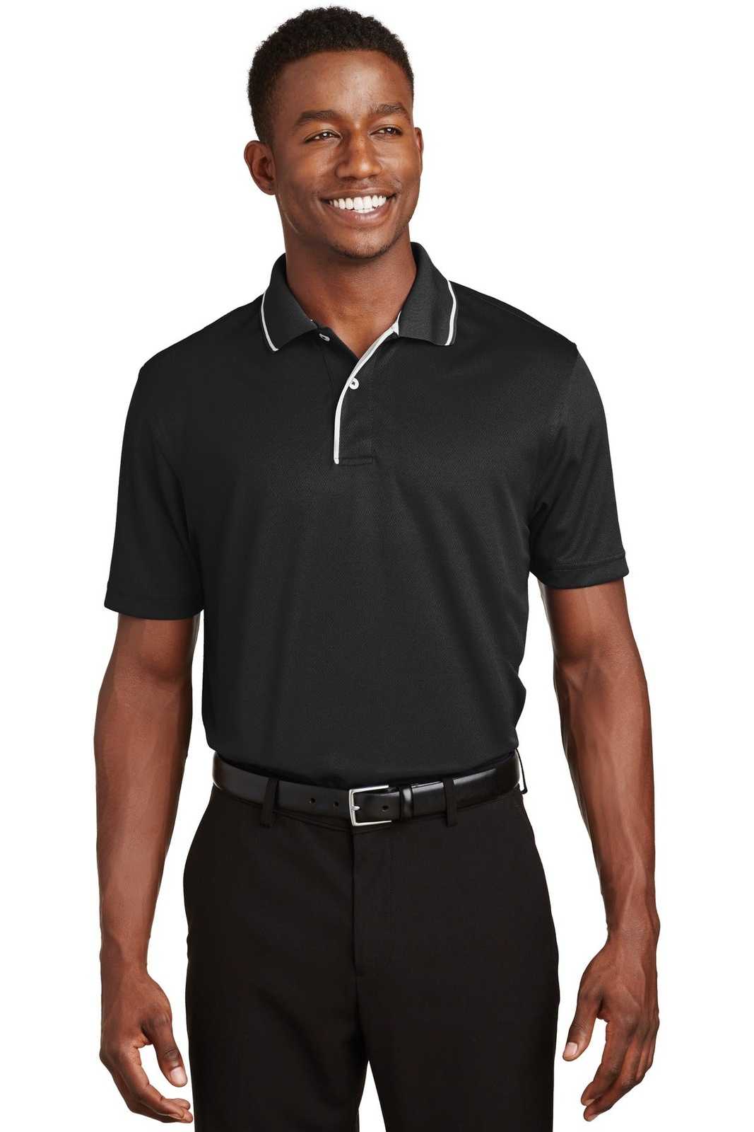 Sport-Tek K467 Dri-Mesh Polo with Tipped Collar and Piping - Black White - HIT a Double - 1