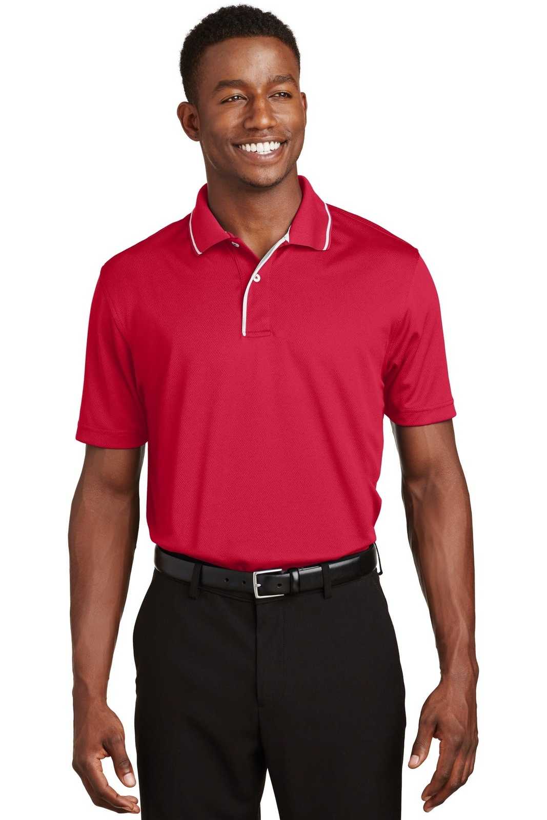 Sport-Tek K467 Dri-Mesh Polo with Tipped Collar and Piping - Red White - HIT a Double - 1
