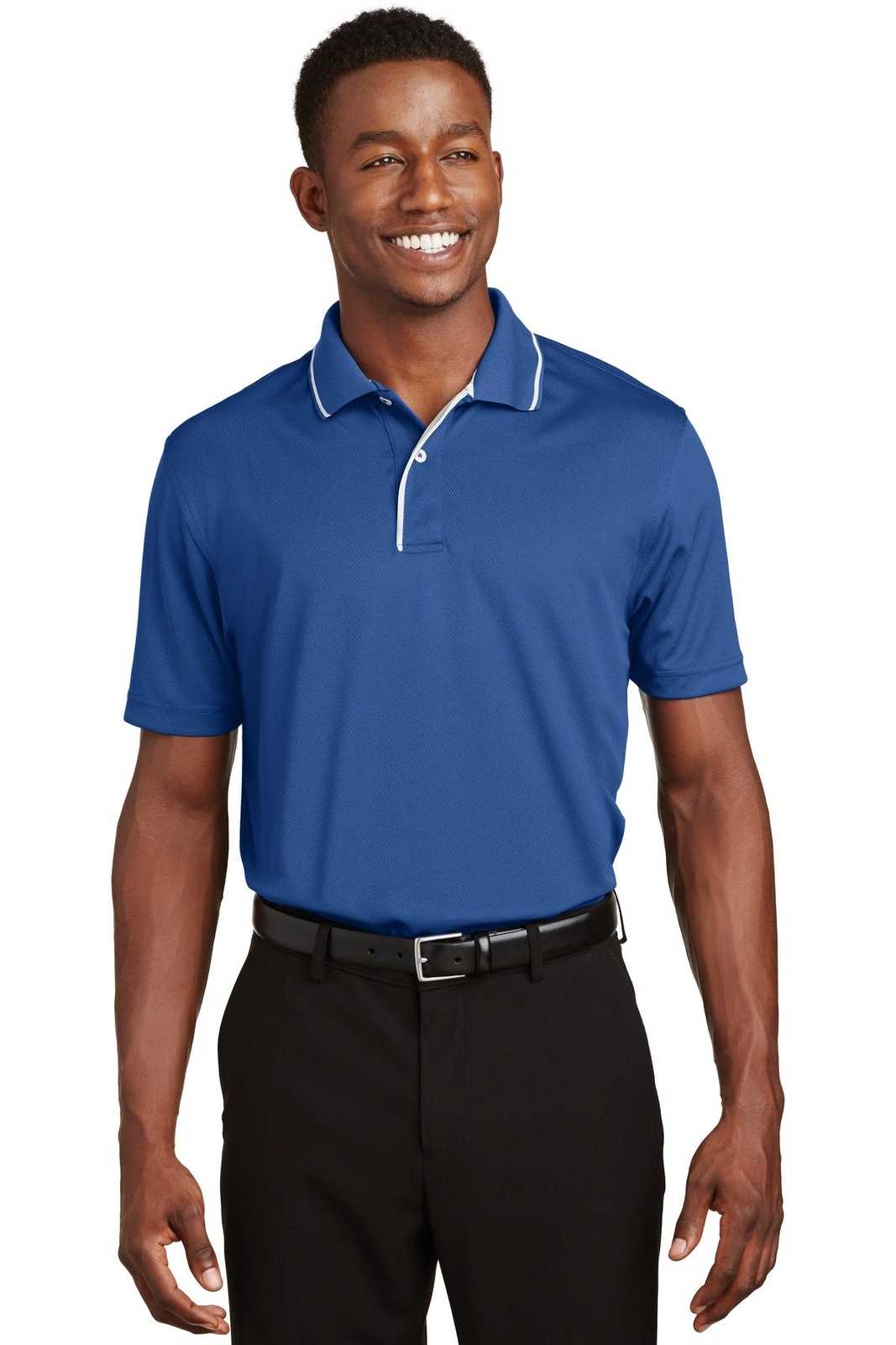 Sport-Tek K467 Dri-Mesh Polo with Tipped Collar and Piping - Royal White - HIT a Double - 1